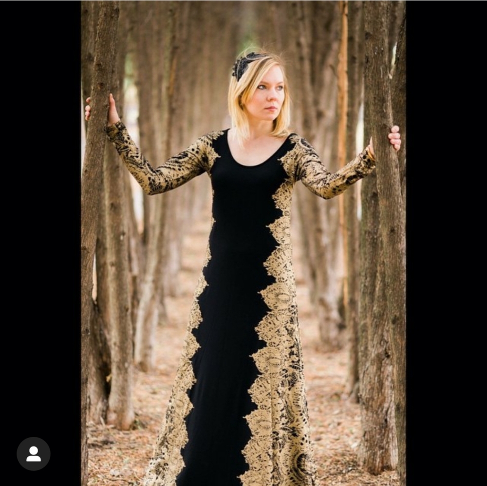 Bel Kazan Black and Gold Maxi Dress Size Small